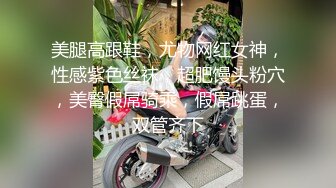 美腿高跟鞋，尤物网红女神，性感紫色丝袜，超肥馒头粉穴，美臀假屌骑乘，假屌跳蛋，双管齐下