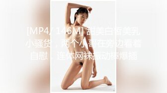 [MP4/ 146M] 甜美白皙美乳小骚货，两个小哥在旁边看着自慰，连体网袜振动棒爆插